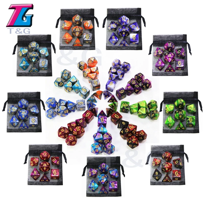 

Hot Sale 9 Colors Mix Dice with Bag Toys for Adults Kids Plastic Cubes Special Birthday GiftDND RPG