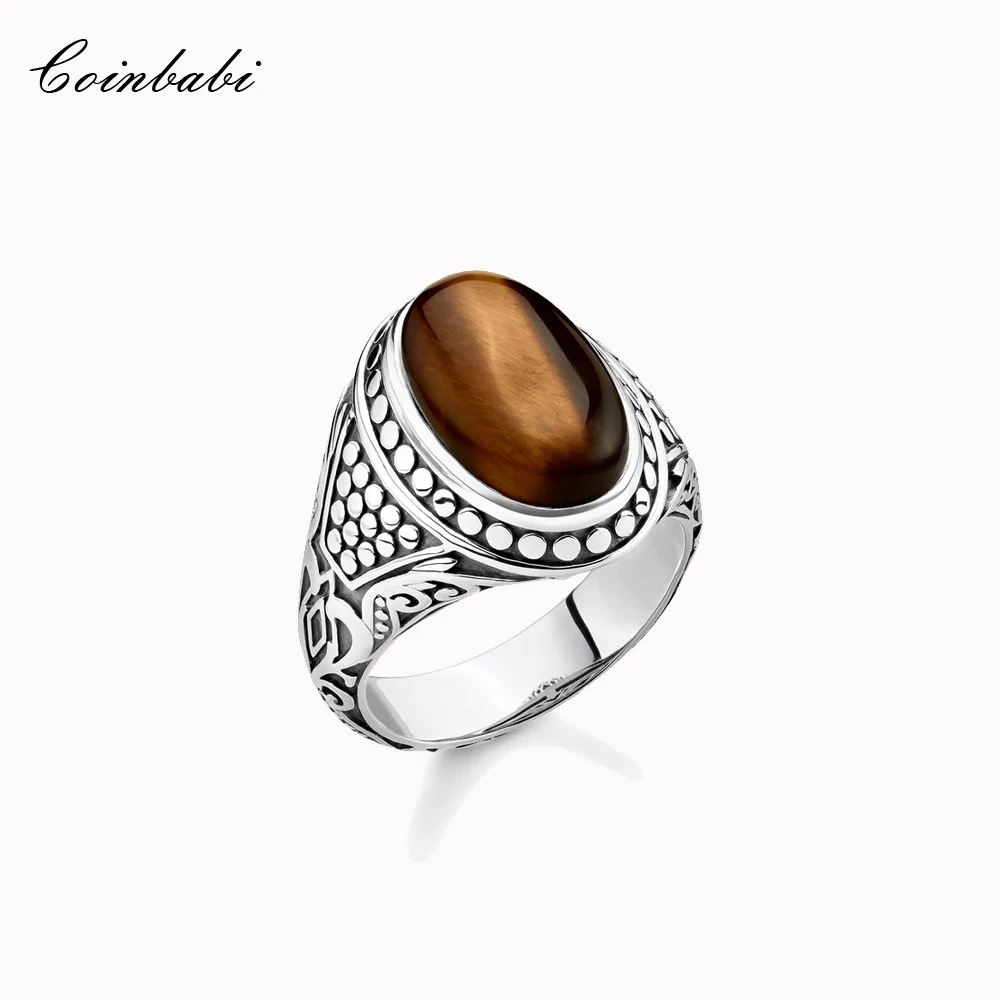 

Cocktail Ring Brown Tiger Eyes Genuine 925 Sterling Silver 2021 Brand New Fine Jewelry For Women Men Europe Vintage Bijoux Gift