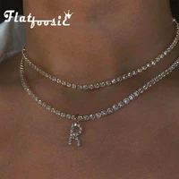 flatfoosie 2020 luxury full rhinestone letter choker necklace fashion silver color necklace for women girls wedding gift jewelry