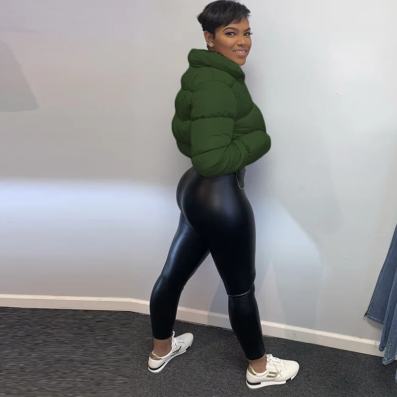 Winter new street fashion women's long sleeve cardigan solid color collar elastic hem warm and casual cotton-padded jacket