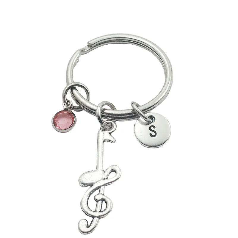 

Music New Initial Letter Monogram Birthstone Keychains Keyring Creative Fashion Jewelry Women Gifts Accessories Pendant