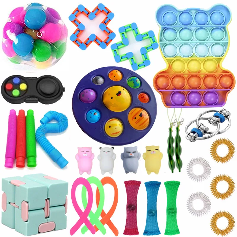 

Colorful Bear Bubble Fidget Simple Dimple Toys Set Anti-stress Relief Toy Kids Autism Squeeze Fidget Sensory Toy Gift for Adults