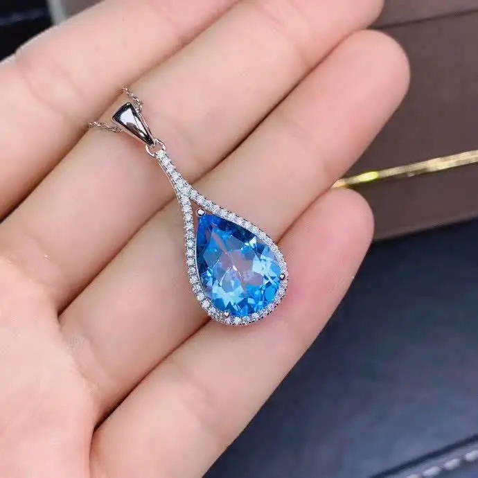 Fidelity Natural 10*14mm blue topaz s925 sterling silver heart fine jewelry sets for women natural gemstone ring Pendant | Украшения и