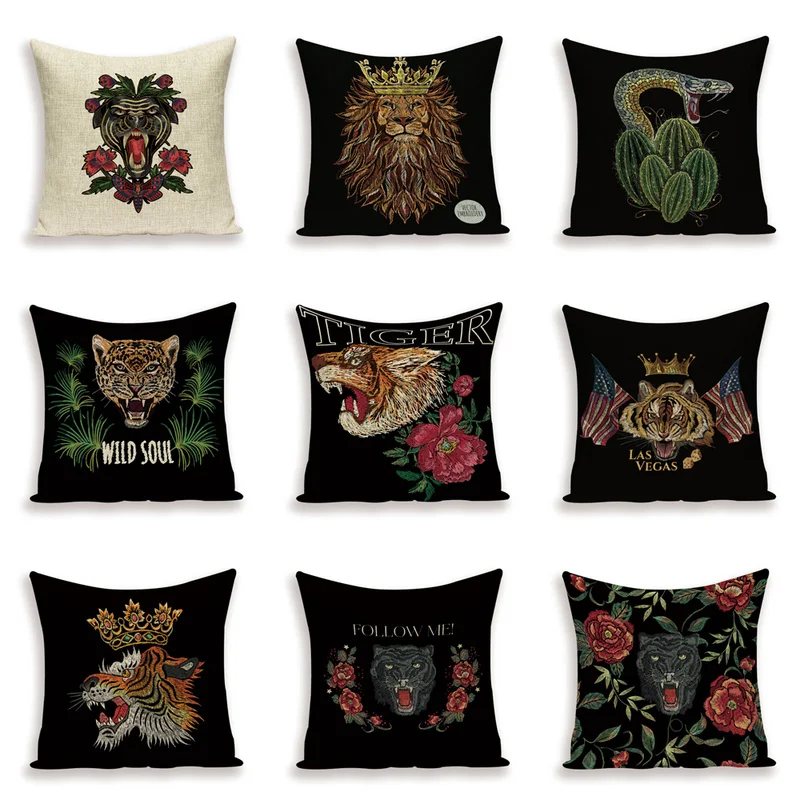 Скандинавский стиль тигр Лев наволочка украшение для дома змея черные жесткие