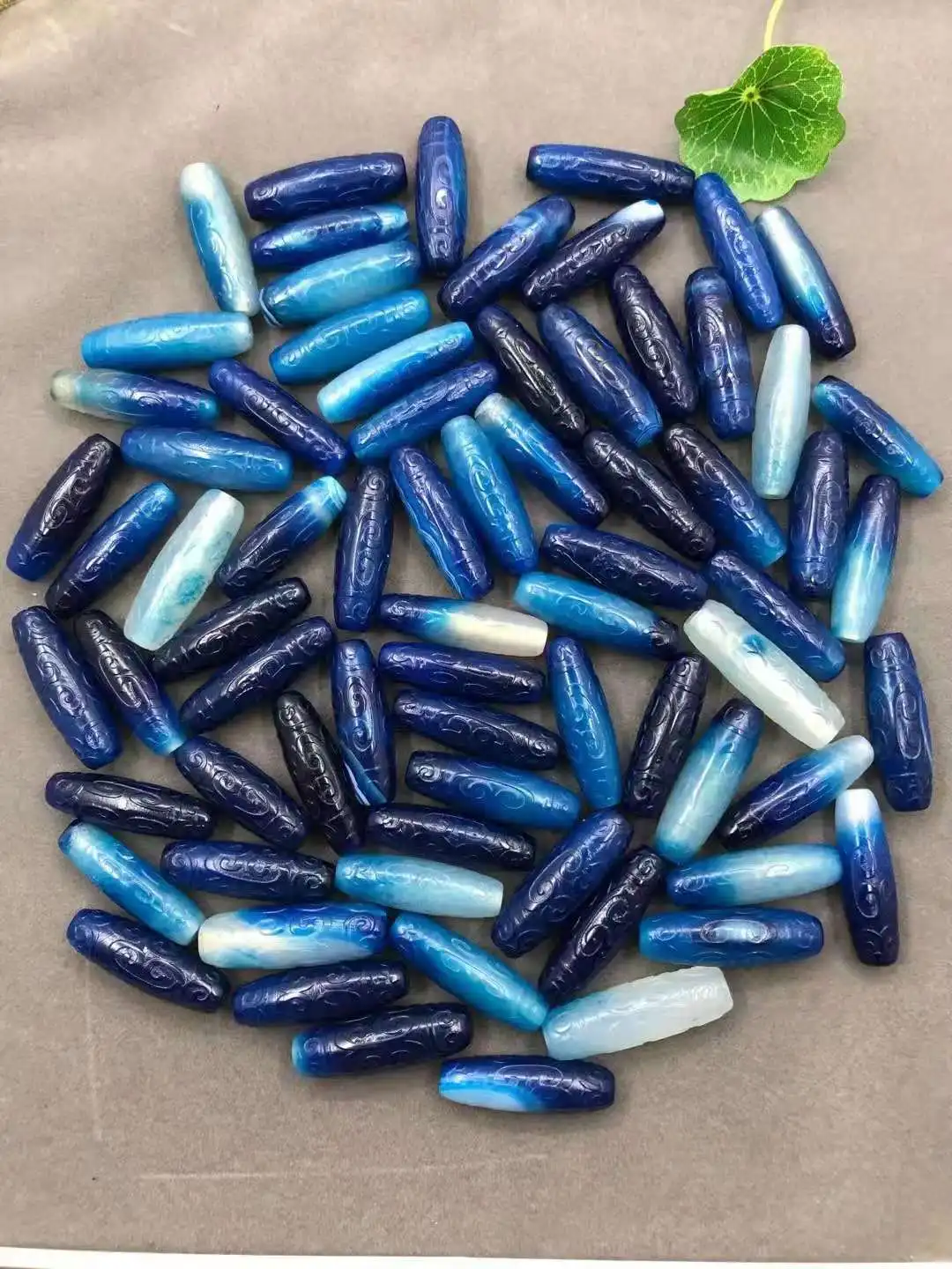 

72Pcs/Lot Stunning Blue Natural Agate Dzi Beads Classical Classic Representative Key Pattern Auspicious Pattern Loose J