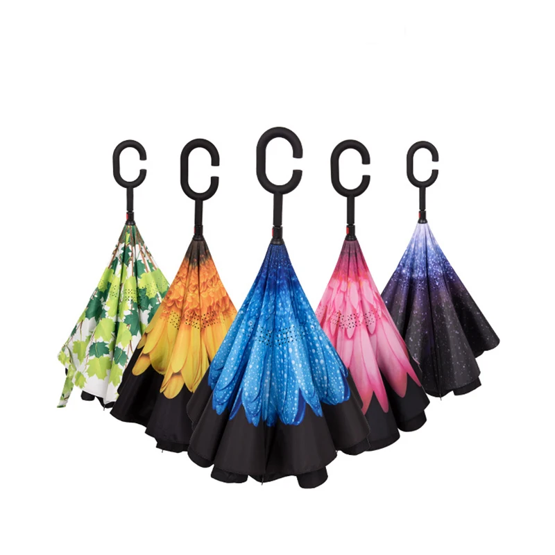 Модный обратный Зонт с-образной ручкой мисс двуслойный перевернутый Защита от