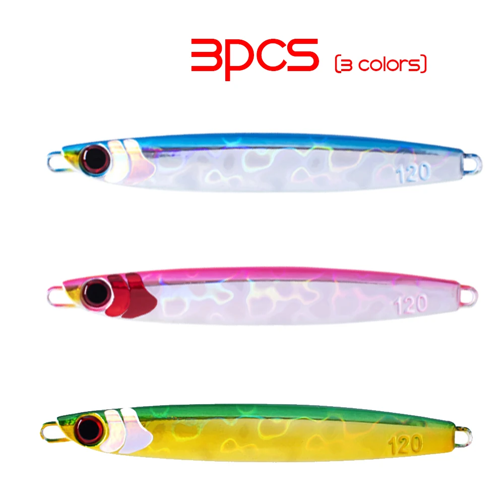 

3Pcs/Lot 120g 160g Luminous Lead Fishing Lure Laser Slow Metal Jig Spoon Sinking Sea Deep Carp Fishing Artificial Bait
