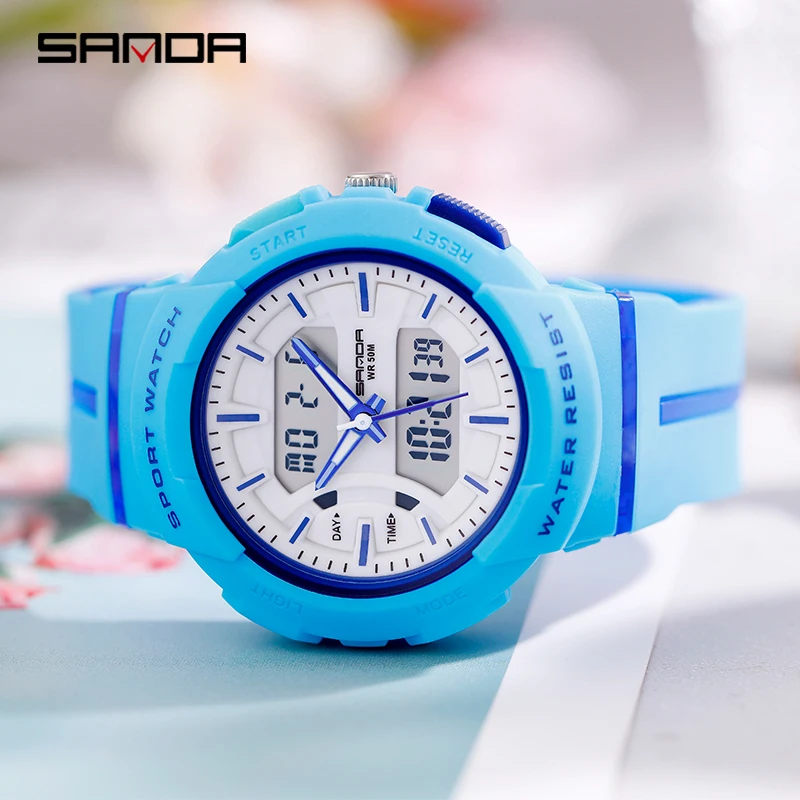 Цифровые спортивные часы Sanda водонепроницаемые ударные цветные деловые мужские