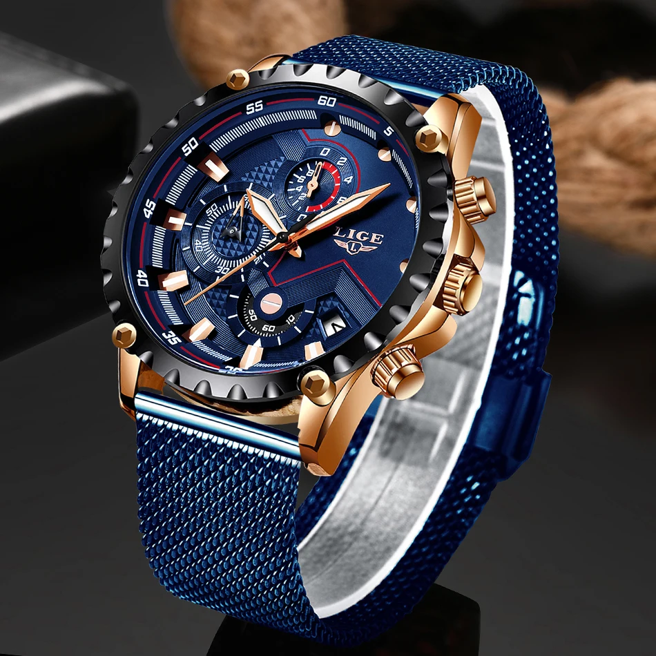 LIGE Модные мужские s часы лучший бренд Роскошные наручные кварцевые синие