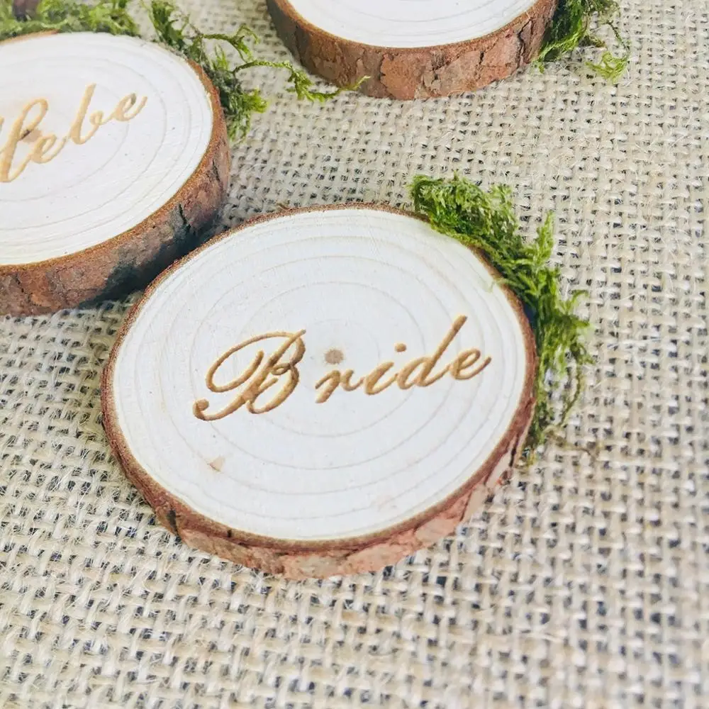 Персонализированные Свадебные места имя 4-6 см гравировка на дереве ломтики место