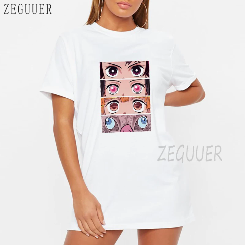 

Japanese Anime T Shirt Dress Kimetsu No Yaiba Demon Slayer Women's Dresses Plus Size White Dress Aesthetic Harajuku Summer Dress
