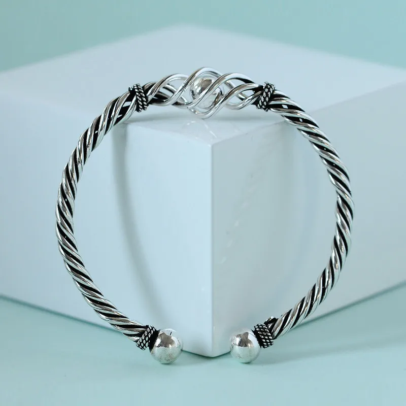 Оригинальные женские браслеты из серебра 925 пробы скрученный веревочный Круглый