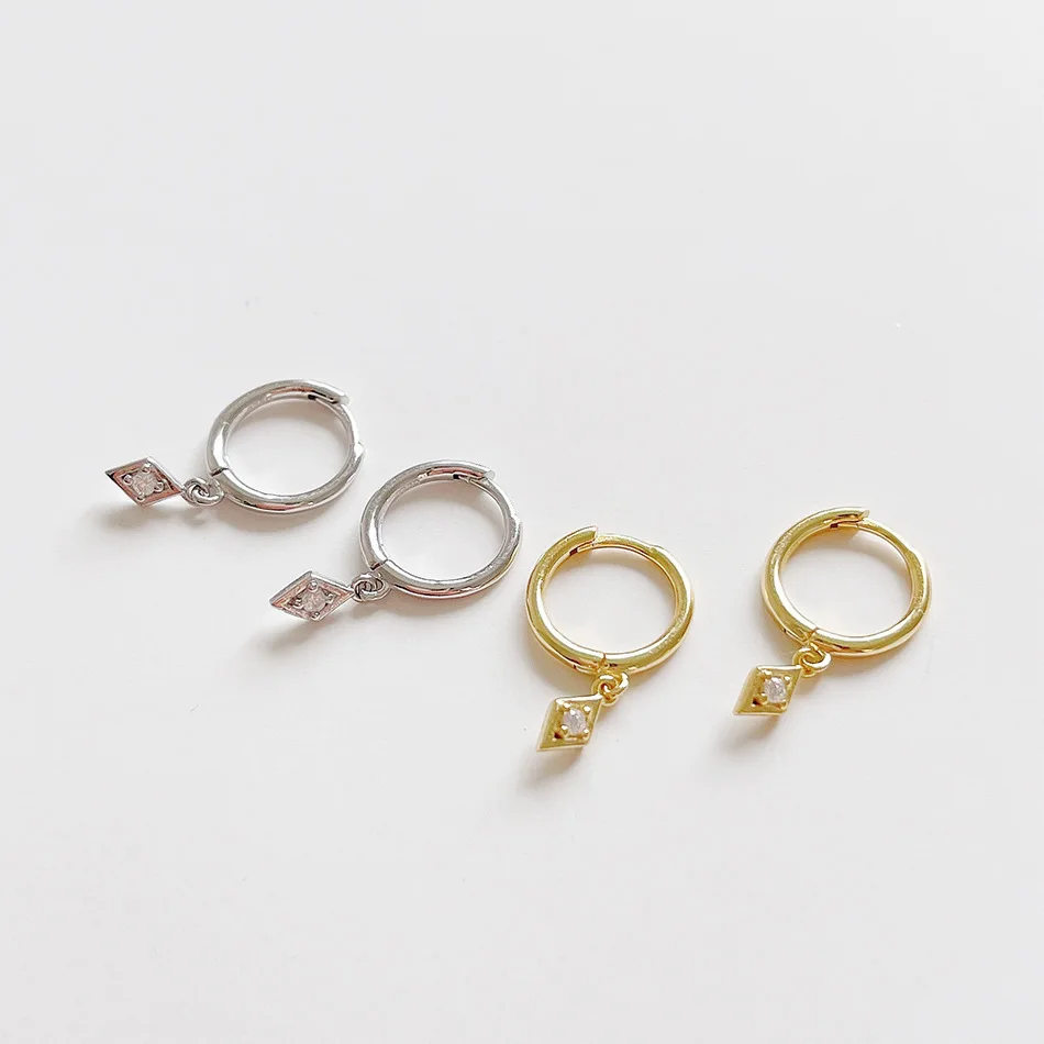 

1 пара небольшой 18K золотой милый 100% REAL.925 стерлингового серебра CZ ромб форма обруч серьги huggie, хорошее ювелирное изделие, TLE2243