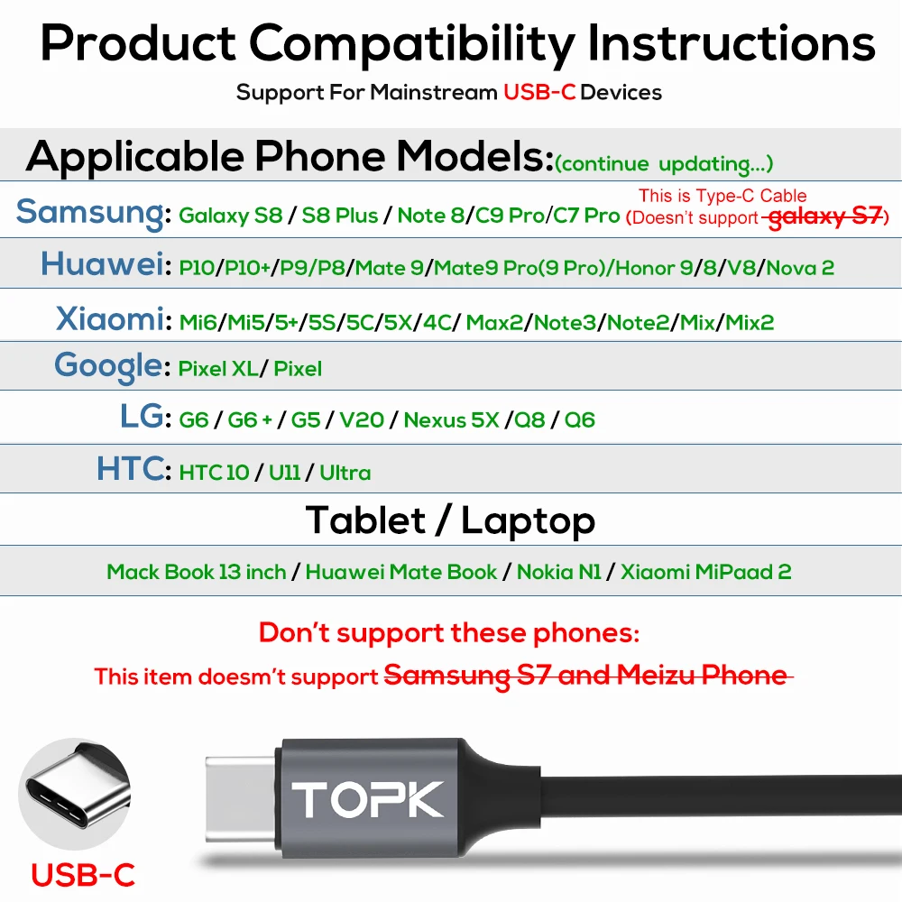 TOPK AC32 LED 3A Кабель с разъемом Micro USB Type C кабель для передачи данных мобильный
