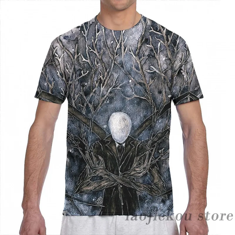 Мужская и женская футболка с принтом Slenderman модная коротким рукавом для мальчиков