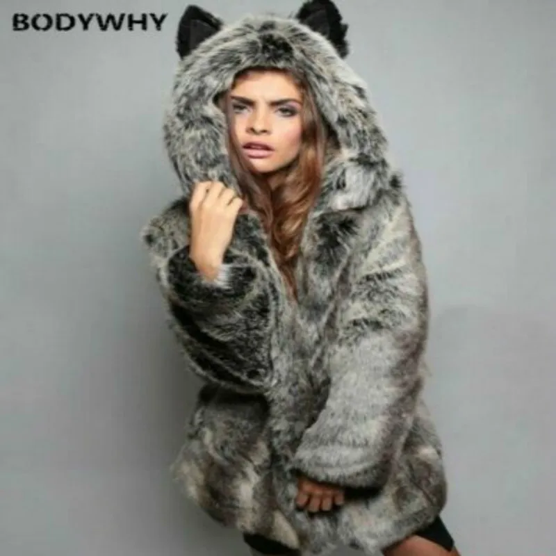 

Женское пальто средней длины, модная теплая верхняя одежда, шикарная теплая парка с капюшоном из искусственного меха, модные женские зимние...