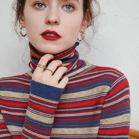 autumn and winter pile collar wool sweater women pullover sweater striped sweater fashion all match bottoming sweater cashmere