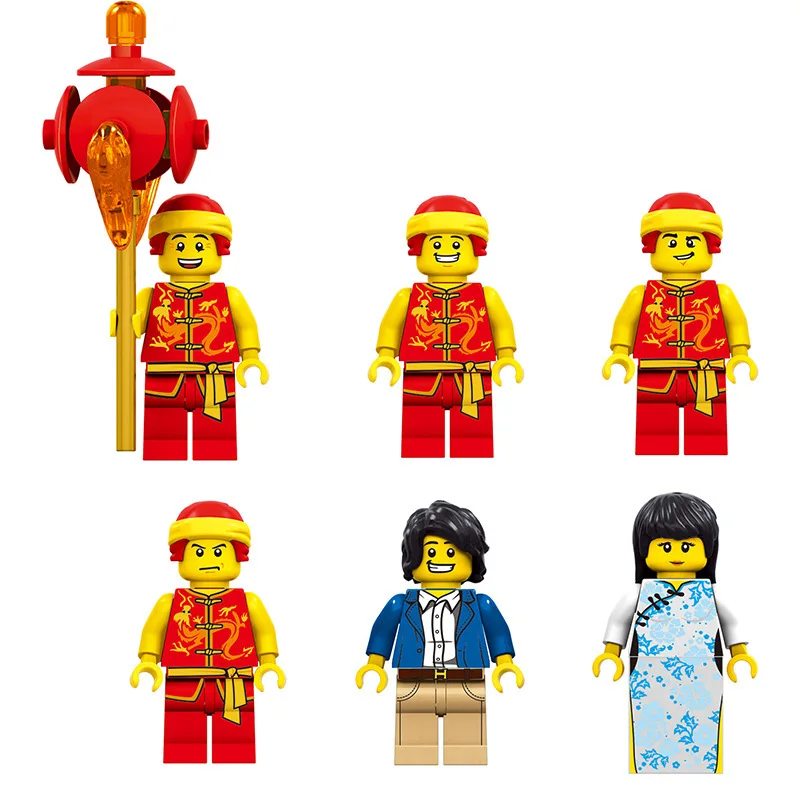 

Children New Year Dragon Dance Street View Assembled Model Kit Building Blocks Brick Boy Girl Diy Educational Kids Toys Gift Y37