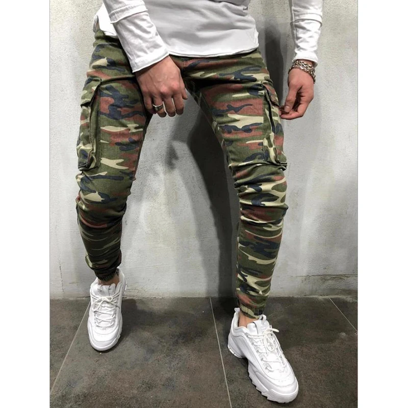 

Camouflage pants men jogging Hip hop letter embroidery cargo pants men Casual Slim trousers male Pencil Pants