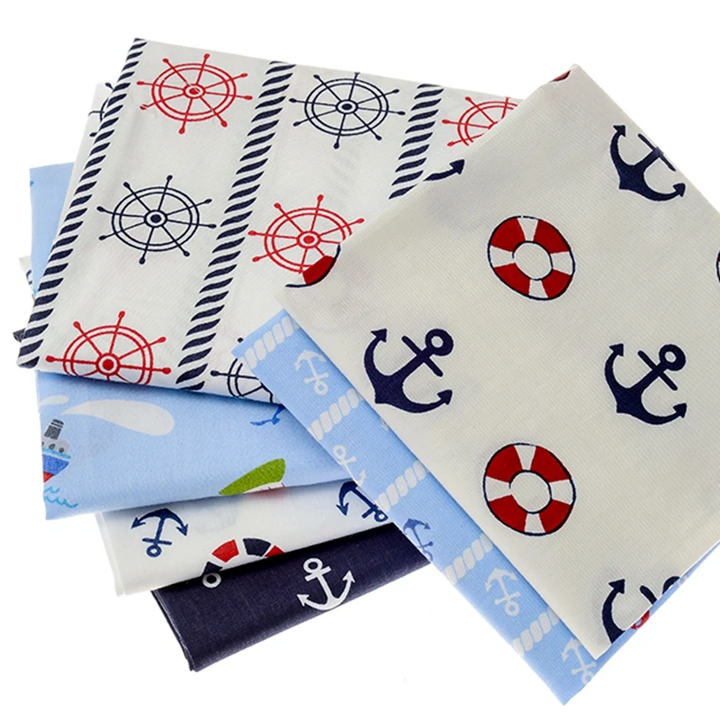 

3 Pcs Navy cloth Cotton Fabrics For Sewing DIY Handmade Hometextile Cloth For Dress Curtain Anchor Series Big Patchwork 40X50