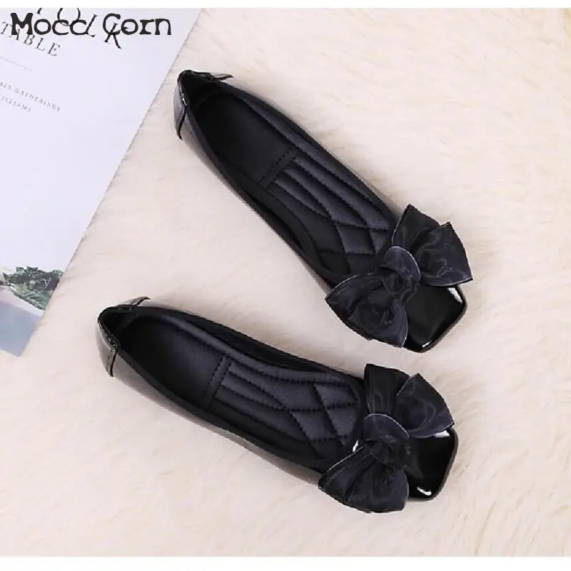 

Women Ballet Flat Shoes Casual Slip On Loafers Pointy Ballerina Bow Flats Lady Footwear Fashion Patent Leather Zapatos Mujer New