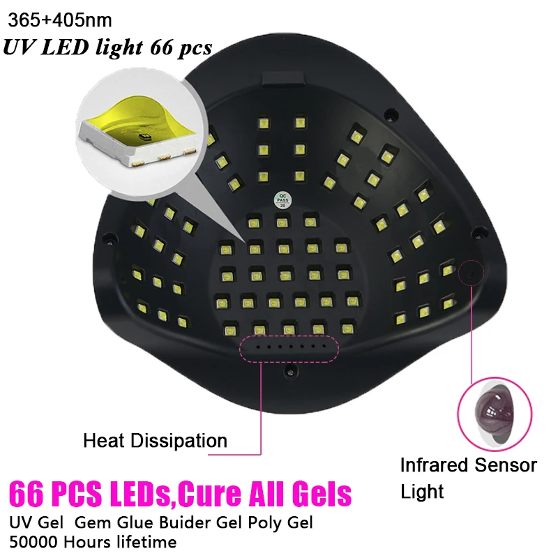 Светодиодсветодиодный УФ-лампа для сушки ногтей 280 Вт 66 светодиодный сушилка
