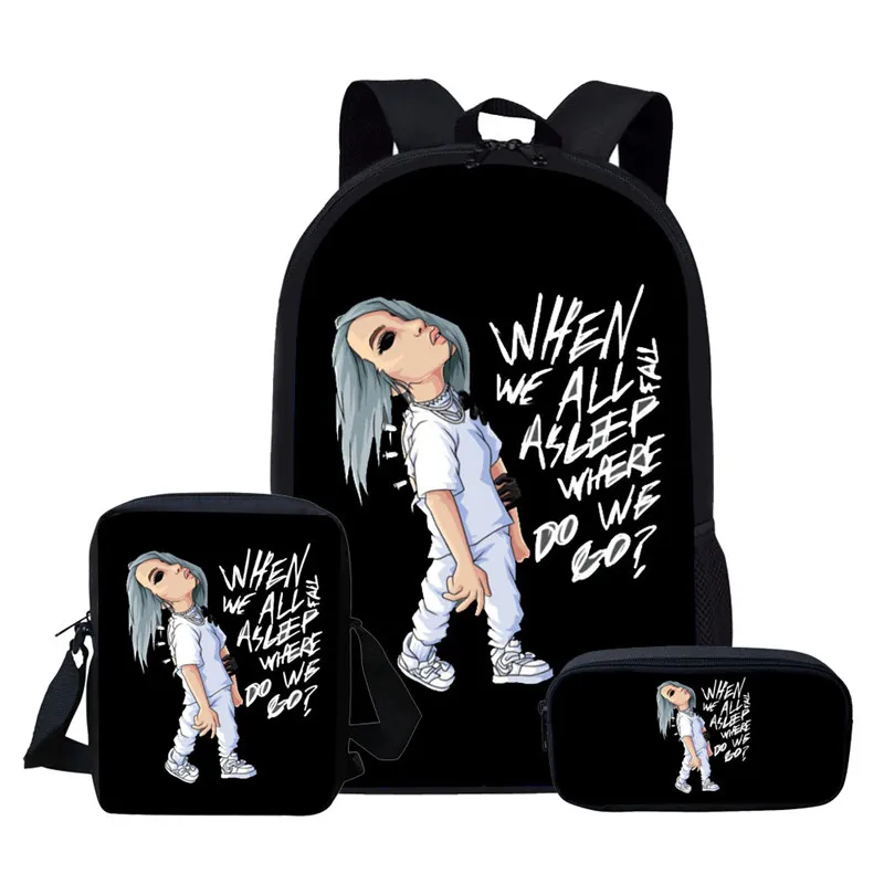 THIKIN Billie Eilish 3 шт./компл. Рюкзак Back To School детская книга мешок для маленькой девочки распылитель ранцевого типа для подростков Mochila Escolar - Цвет: as picture