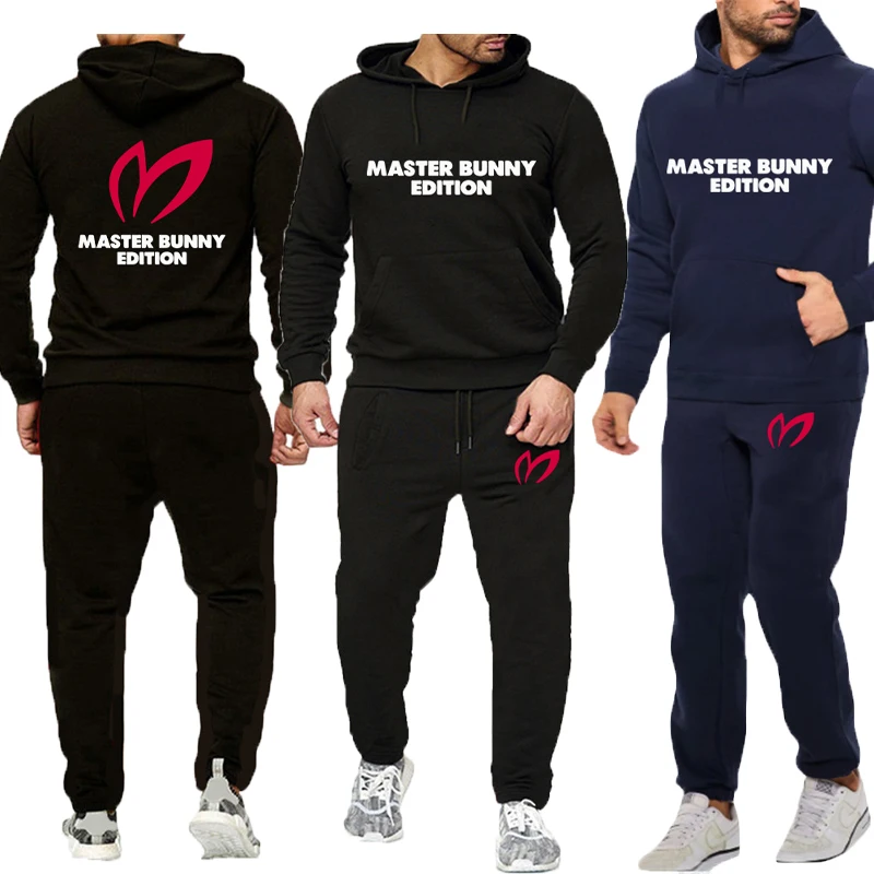 

Newest Autumn and Winter Fashion Master Bunny Printed Solid Color Casual Men's Hoodies and Pants Jogging Fitness Men's Tracksuit