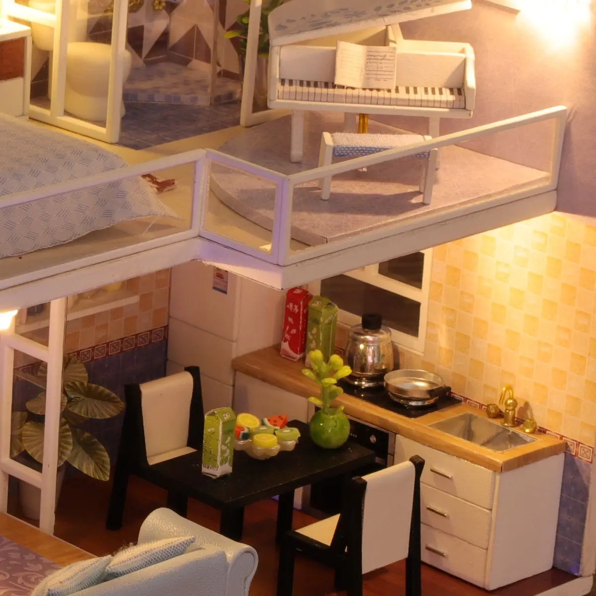 

Wooden Doll House Furniture Diy 3D Miniaturas Dollhouse Beach Pool Piano Furniture Kit With LED Toys for Children Birthday Gifts