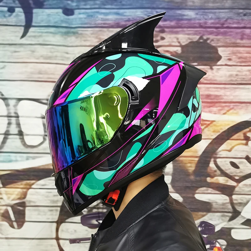 

Double Lens Helmet Motorcycle Casco Motocross Antifog Racing Off Road Capacete Full Face Black Visor Bubble Pattern with Corner
