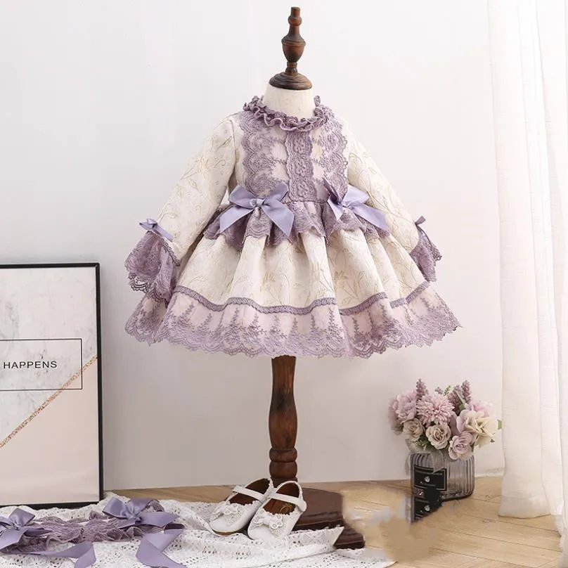 

Кружевное милое бальное платье принцессы испанской Лолиты с вышивкой и бантом, детская одежда для дня рождения, пасхальное платье для девоч...