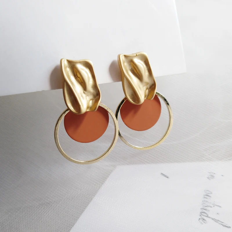 

Metal circle stud earrings creative design geometrical irregular earrings temperament exaggerated earrings Women fine jewelry