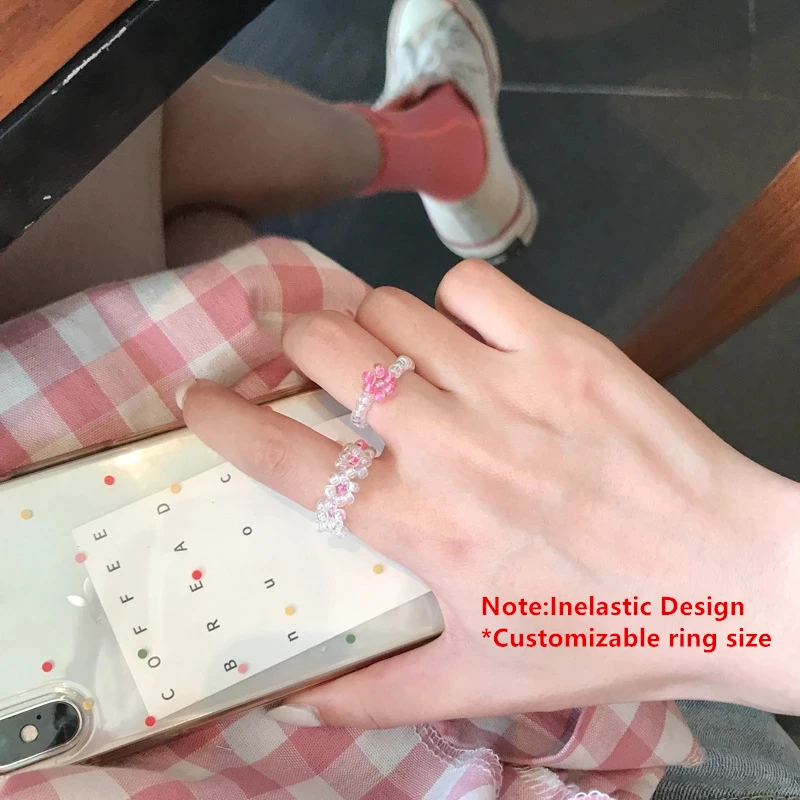 Женское кольцо с прозрачными цветами HangZhi белое ручной работы в Корейском стиле