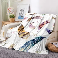 white feather throw blanket 3d printing flannel blanket sheet cover sofa office air conditioning travel yoga napping blanket