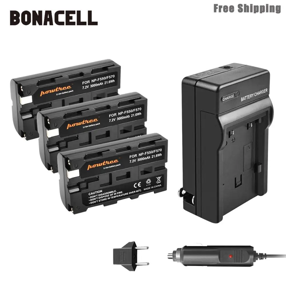 3 Pack Battery Bonacell 3000 мА/ч, NP-F550 NP F550 NPF550 Батарея+ Зарядное устройство для sony NP-F330 NP-F530 NP-F570 NP-F730 NP-F750 Hi-8 GV-D200 L50 - Цвет: 3 Pack Battery