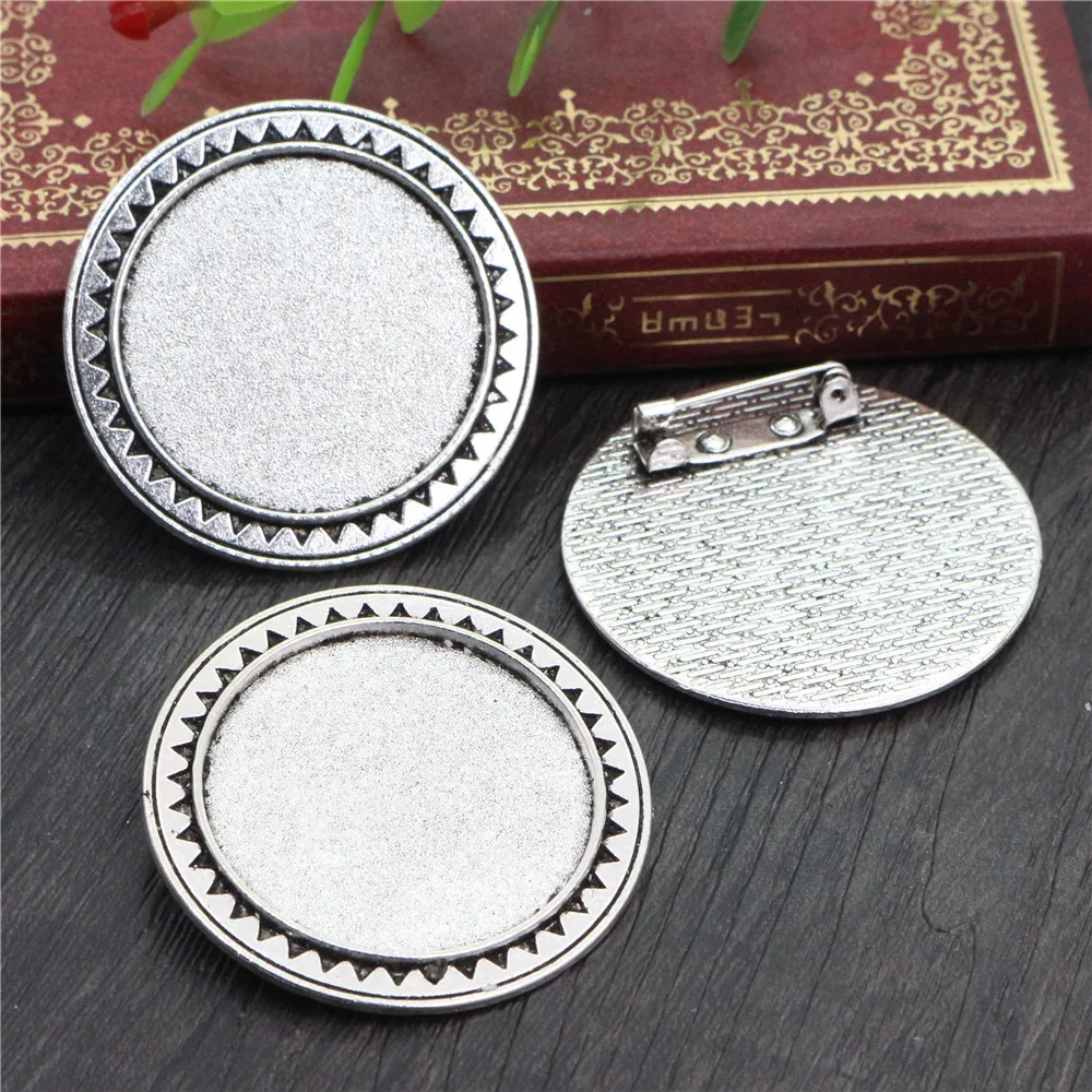 

5pcs 30mm Inner Size Antique Silver Plated And Bronze Colors Plated Brooch Pin Classic Style Cabochon Base Setting
