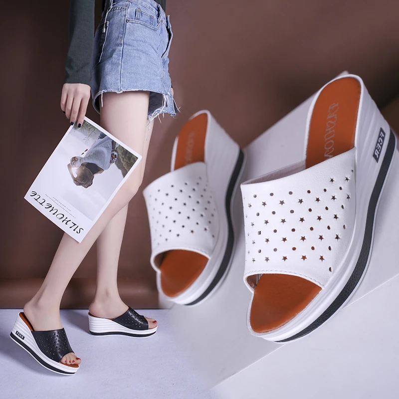 

Шлепанцы женские на танкетке, сандалии на толстой подошве, повседневные туфли с открытым носком, высокий каблук, лето 2022