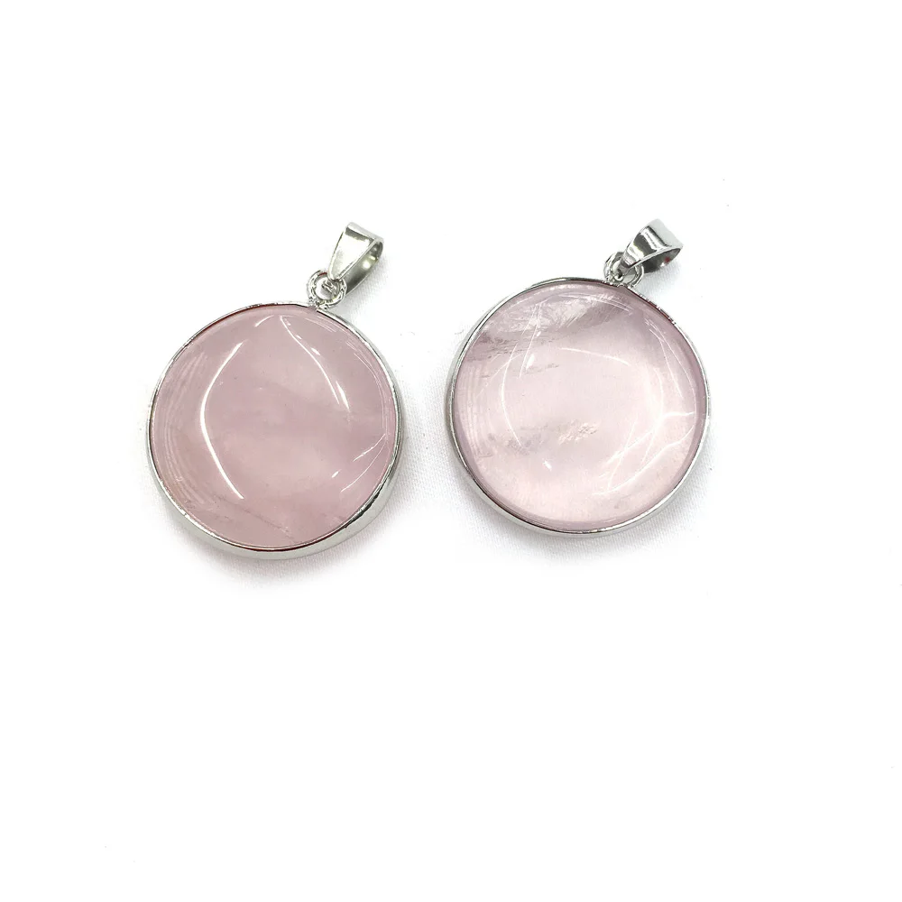 

New Natural Round Shape Rose Quartzs Pendants Charm Making for Jewelry Necklace Accessories Gift For Women Size 25x25mm