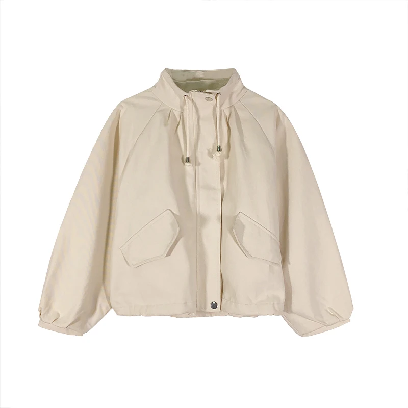 

New Spring Autumn Trench Coat Women Solid Stand Collar Zipper Short Outerwear Loose Casual Student Coat Tops Female Windbreakers