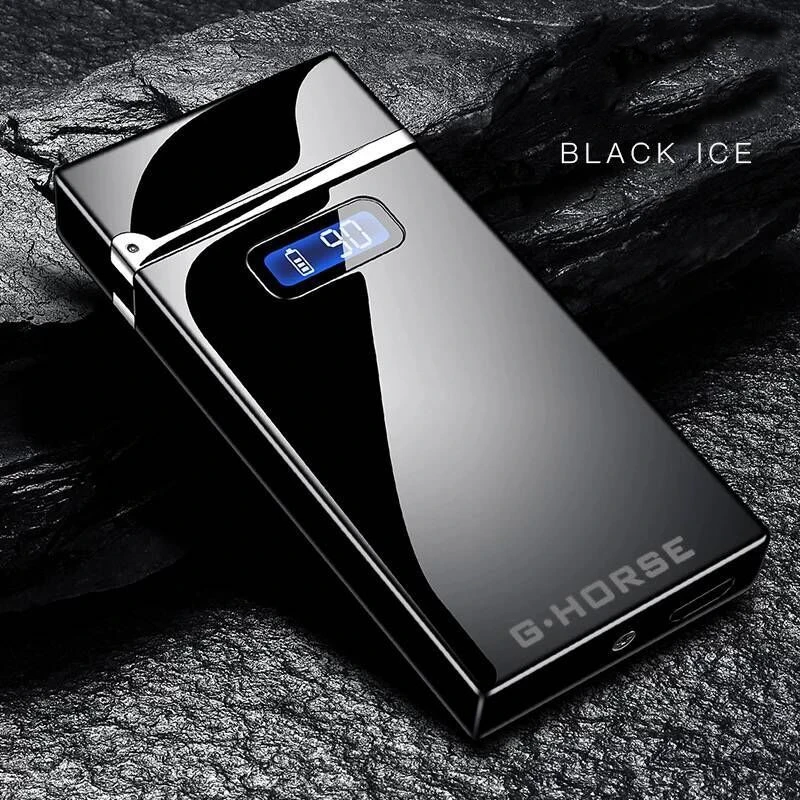 Black Электрическая ветрозащитная зажигалка с цифровым дисплеем, USB электронные зажигалки, новинка, плазменная дуговая турбо зажигалка, гаджеты для мужчин - Цвет: Black