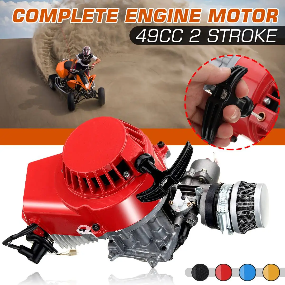 

2-тактный двигатель 49cc с тяговым стартером, двигатель трансмиссии двигателя, воздушный фильтр, карманная мини-яма, квадроцикл, мотовездеход,...