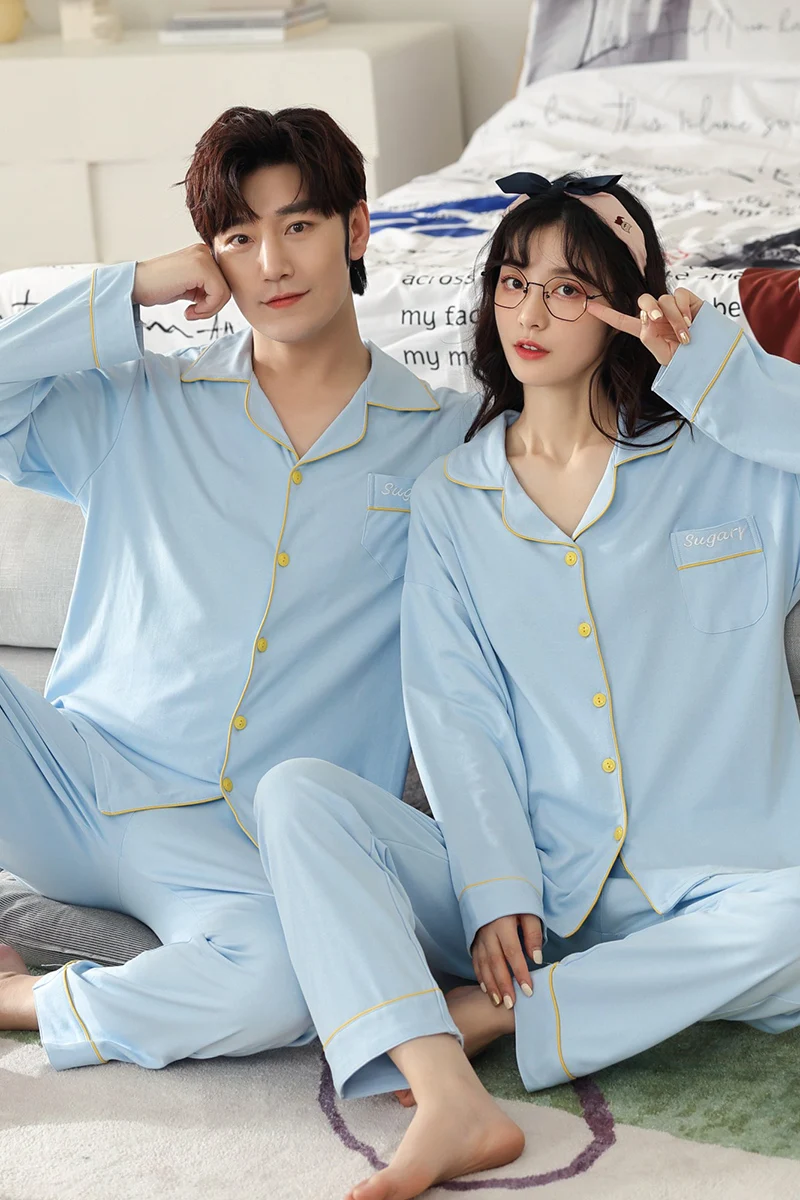 Новинка 2021 осенне-зимние хлопковые Пижамные комплекты для пар модная простая