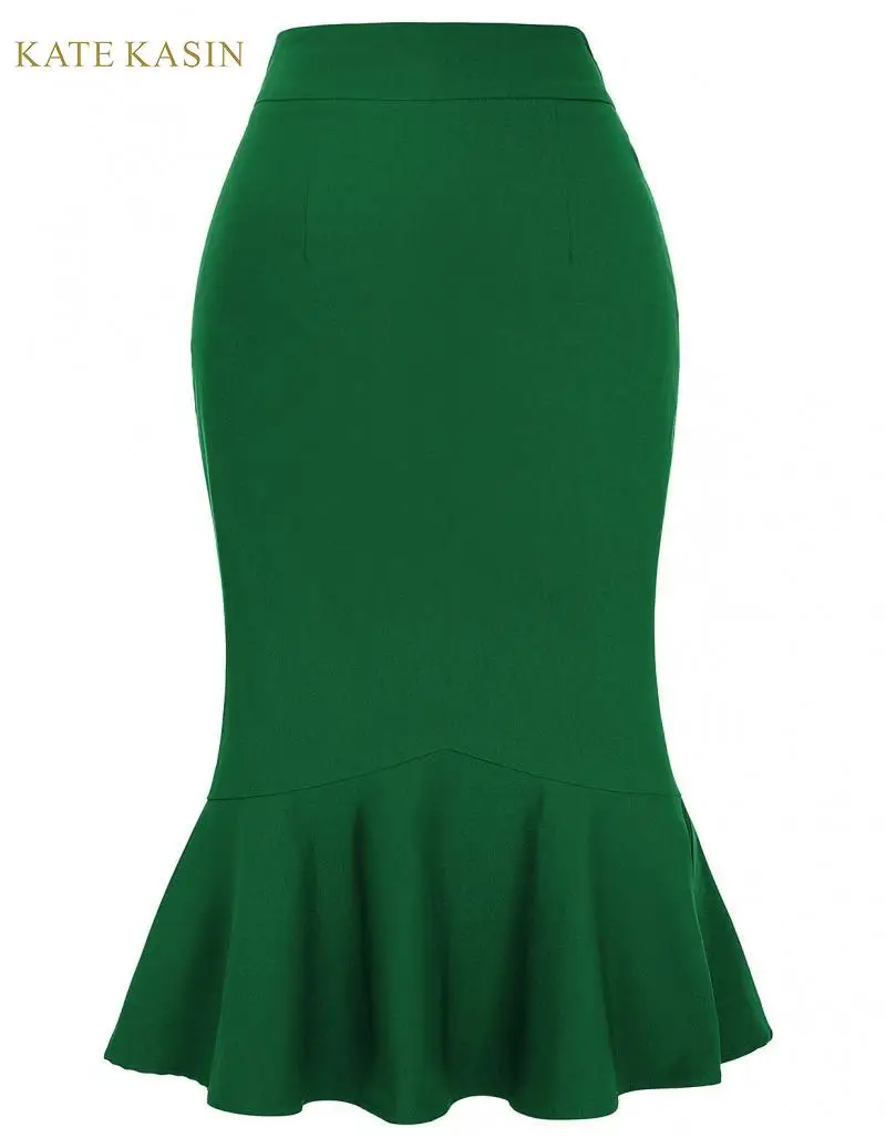 Женская офисная юбка карандаш Kate Kasin однотонная облегающая до колена с высокой