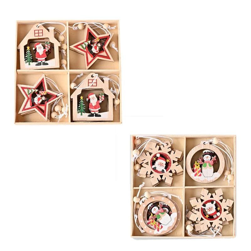 

12 шт., Деревянные Подвески в виде Санта-Клауса
