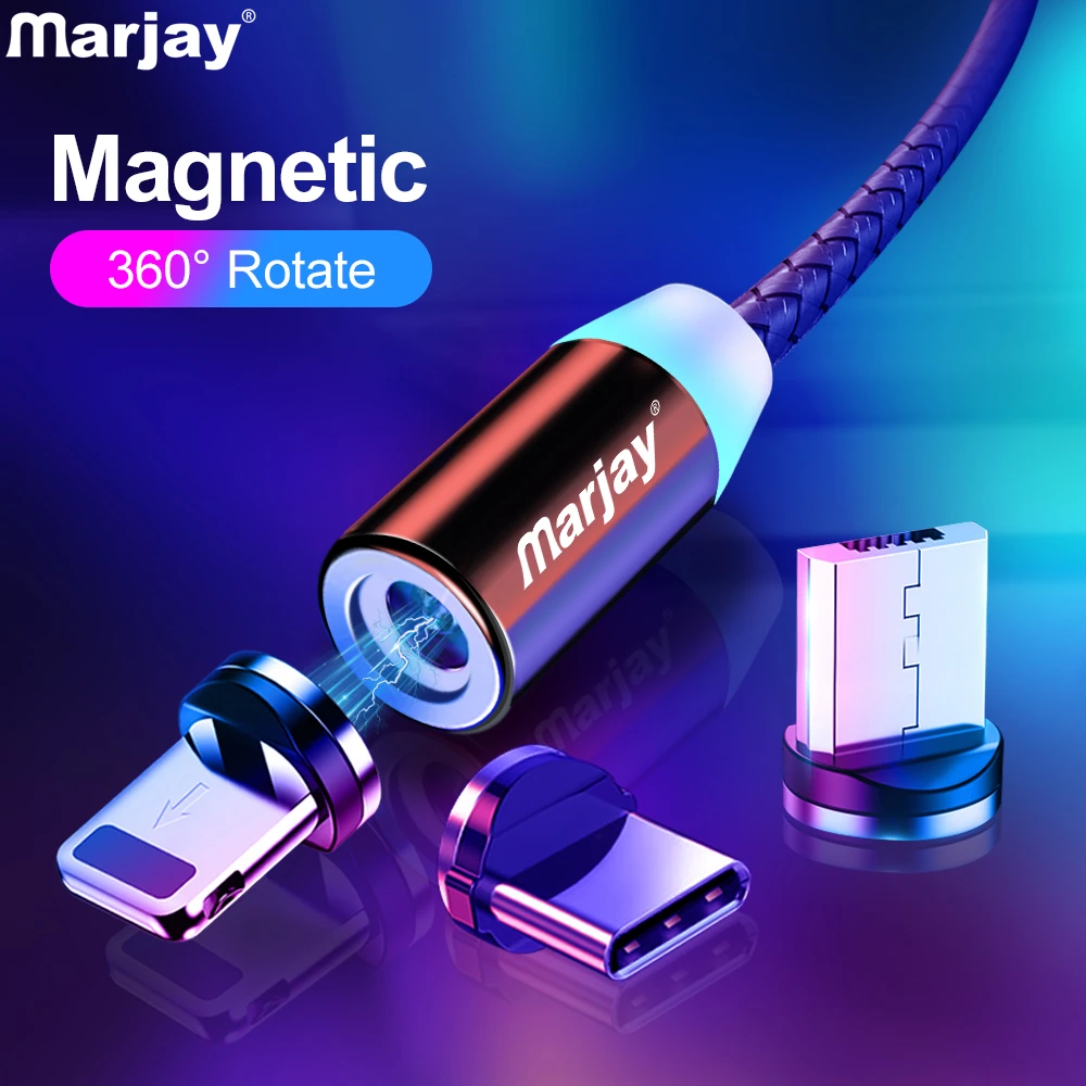 Marjay Магнитный USB кабель для передачи данных iphone быстрой зарядки с разъемом Micro Type C