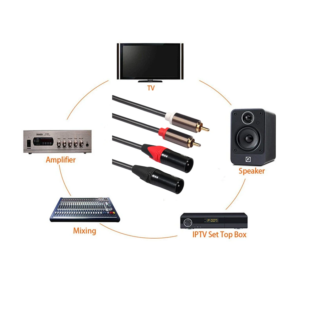 Двойной штекер RCA на разъем XLR 2 Hi-Fi стерео аудио кабель для аудиосоединения