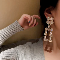 fyuan new geometric rhinestone drop earrings for women oversize rectangle dangle earrings party jewelry accessories