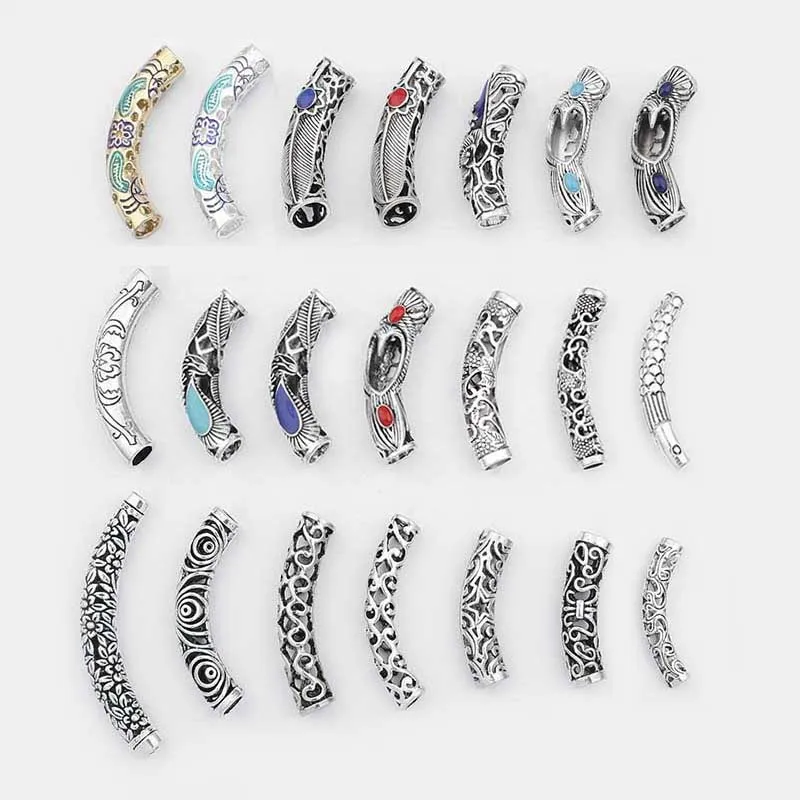 5 шт. тибетская Серебряная изогнутая прокладка трубки соединитель с цветочным