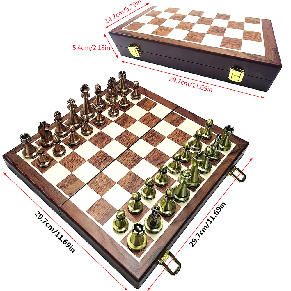 Большой металлический Международный набор шахматных фигур со складным