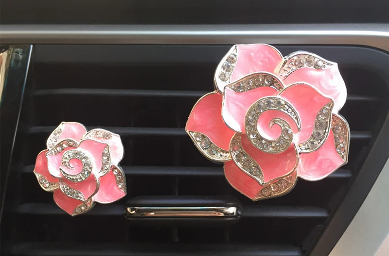 1 пара Rhinestone Camellia цветок освежитель автомобиля новая воздушная Зажимная скоба кондиционер Parfum Voiture автомобиль Inndoor освежитель воздуха Авто Geur